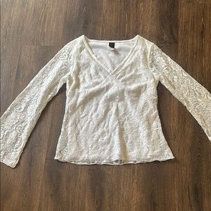 Wrapper Asymmetrical Cream Lace bell sleeve Blouse